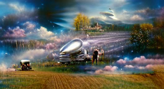 Silver Spaceship Abduction in 1950s Style
