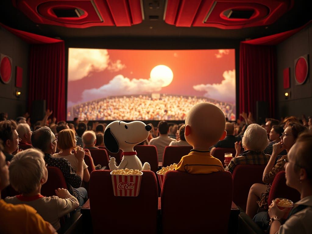 Snoopy and Charlie Brown in a Bustling Cinema