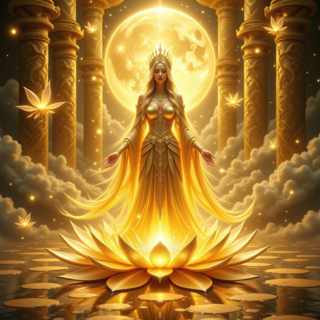 Ethereal Goddess Rising in Golden Temple