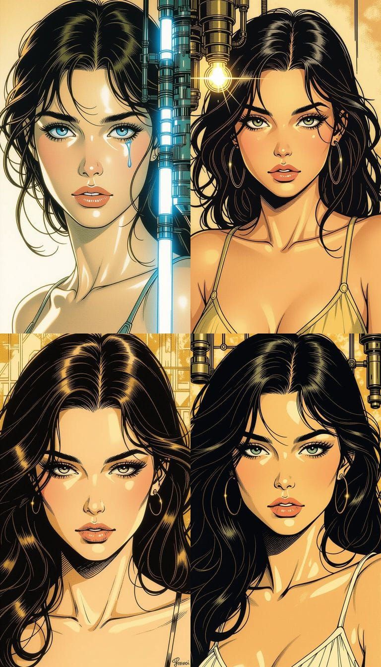 Druuna Portrait with Machinery Light in Comic Art Style