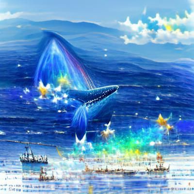 Magical Blue Whale in Starry Ocean