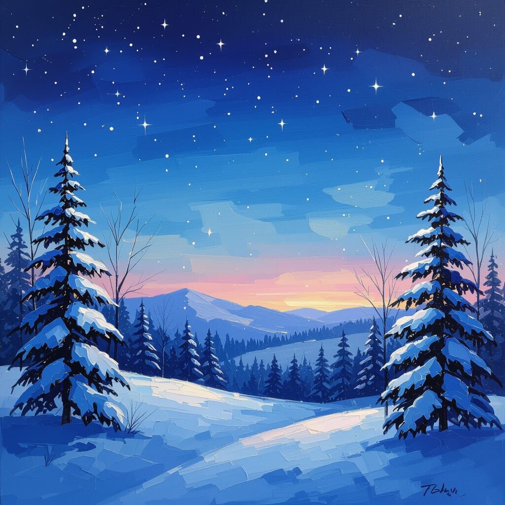 Magical Winter Forest in Gouache Impressionism Style