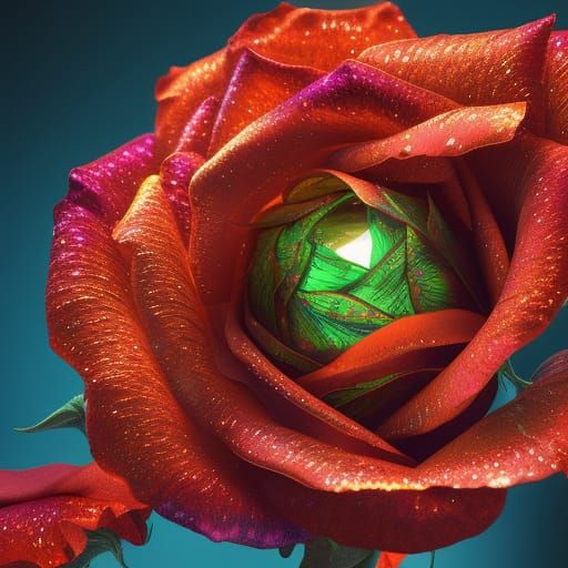 Glowing Fiery Rose with Transparent Petals
