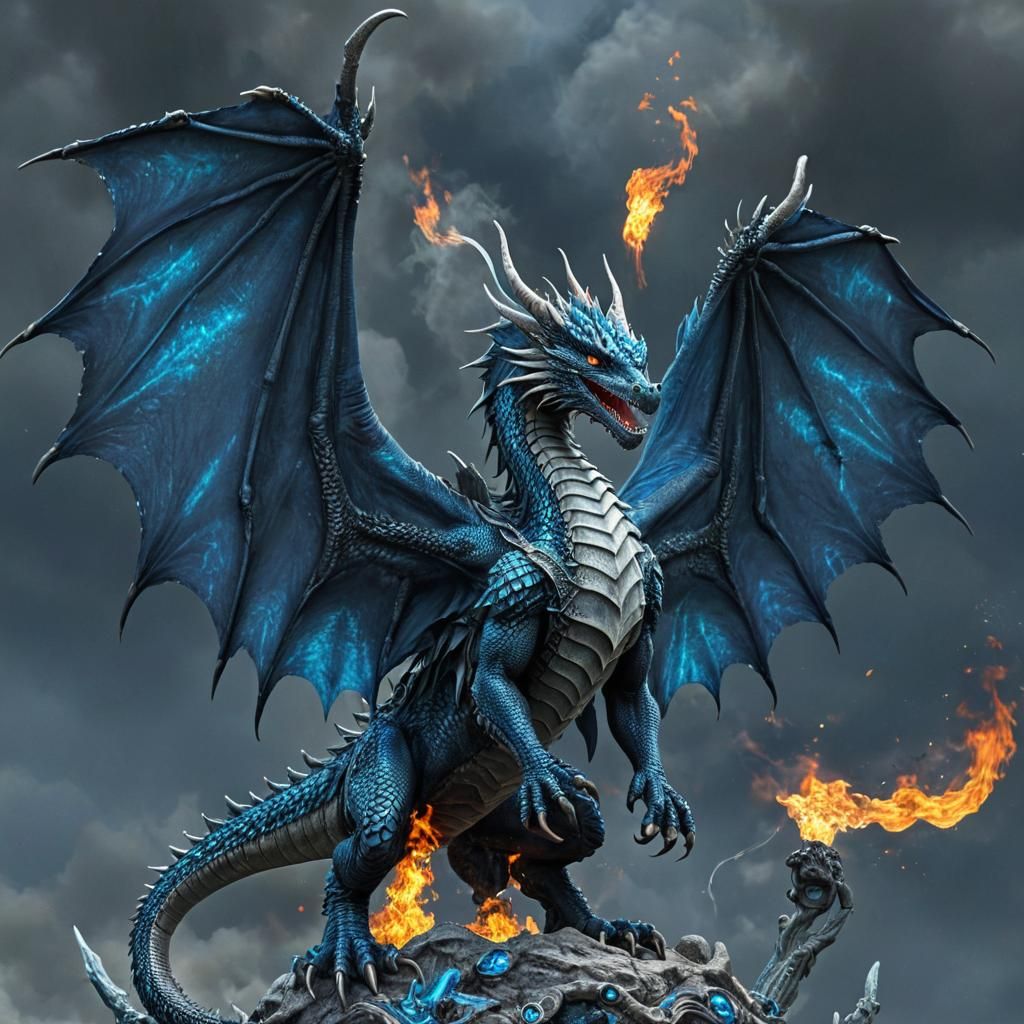 Magnificent Blue Dragon Airbrush Art