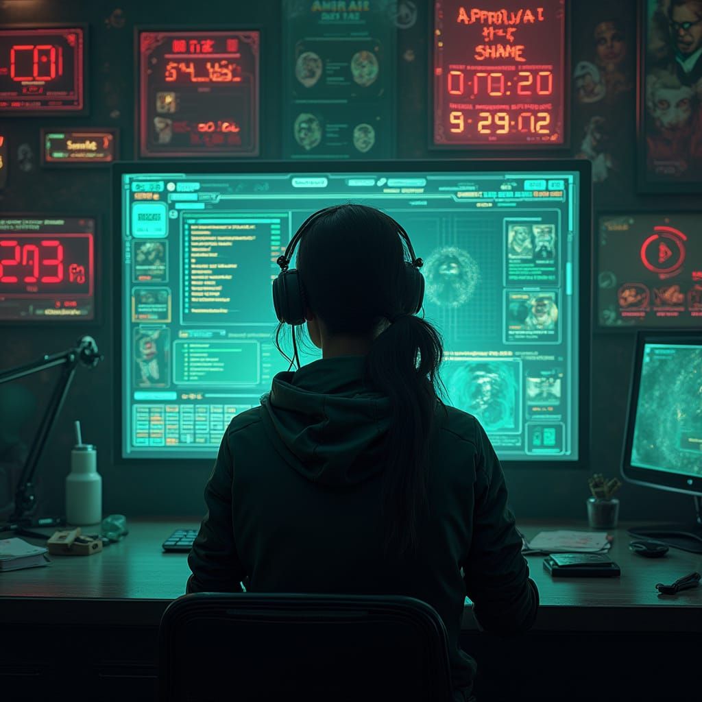 Cyberpunk Academic Athlete in High-Tech Gamified Dystopia
