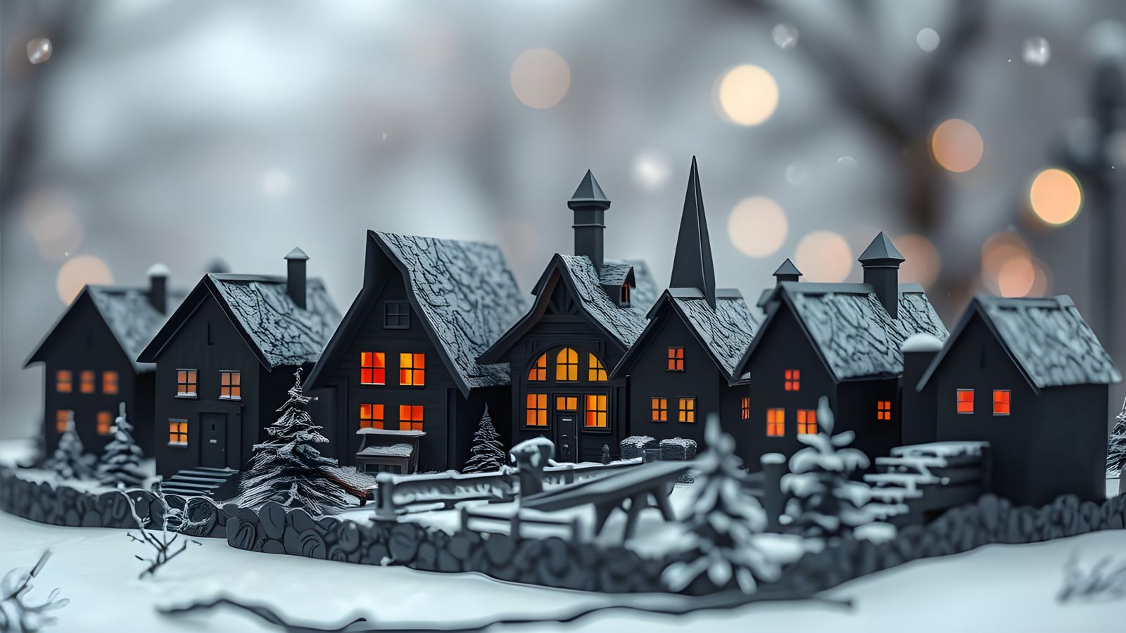 Surreal Origami Village in Frosty Winter Landscape