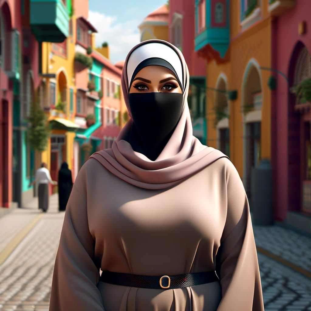 Stunning Hijabi Woman Portrait in Digital Art Style