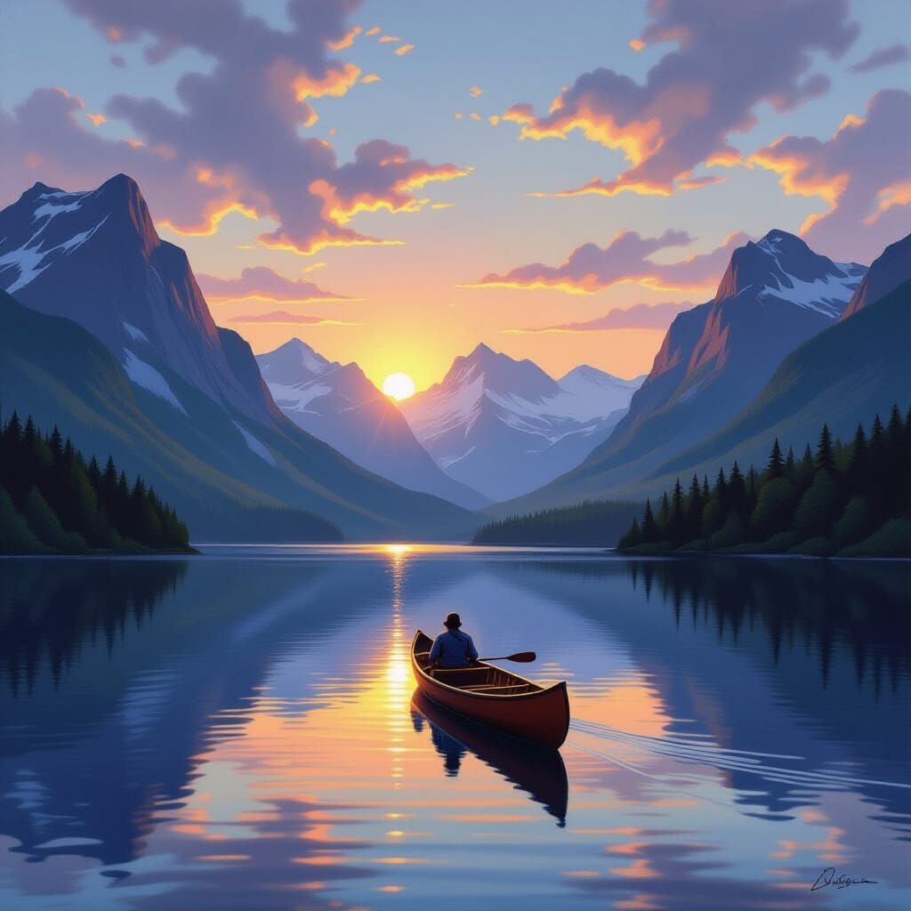 Mountain Lake Sunrise in Hudson River School Style