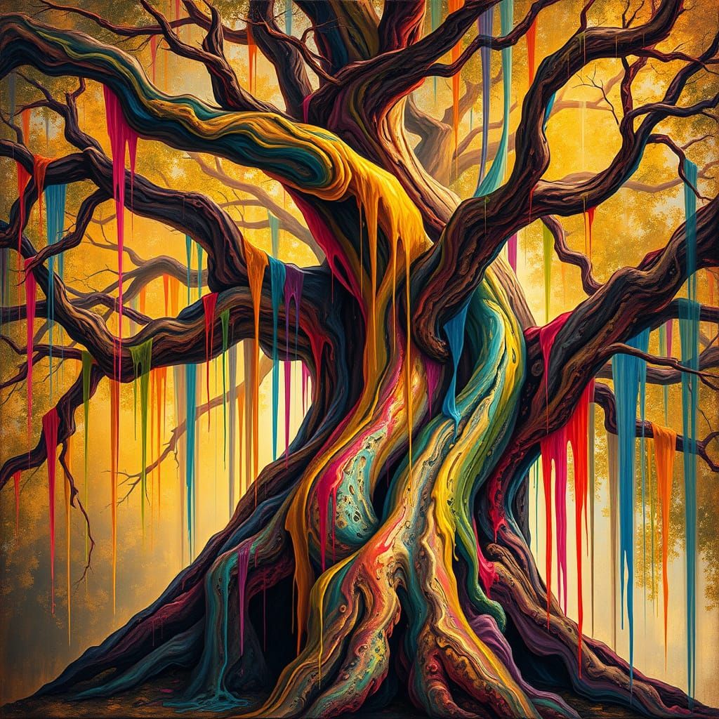 Tree Drenched in Vortex of Color