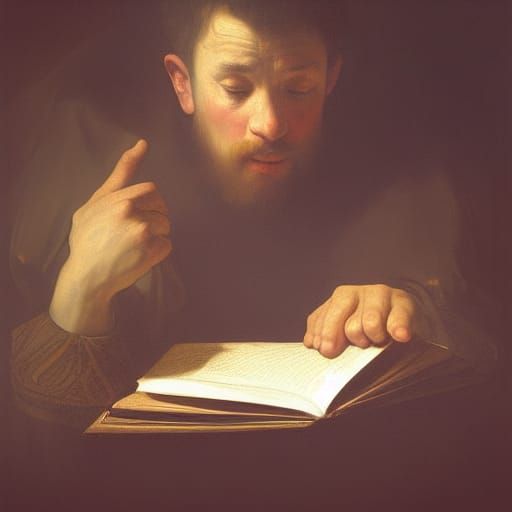 Renaissance Man Reading, Oil Painting Portrait