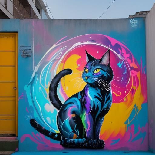Night Cat in Cali: Graffiti Art Cityscape
