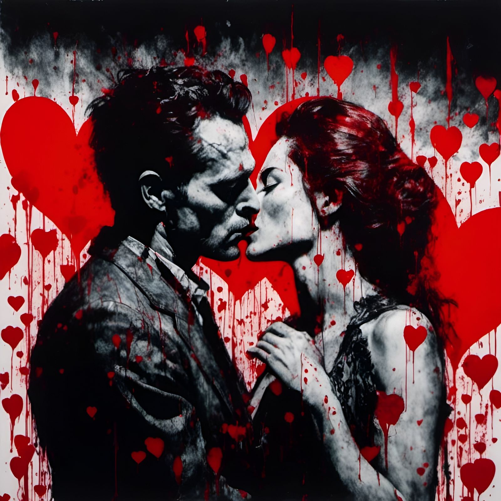 Glitch Art Kiss with Double Exposure Effect