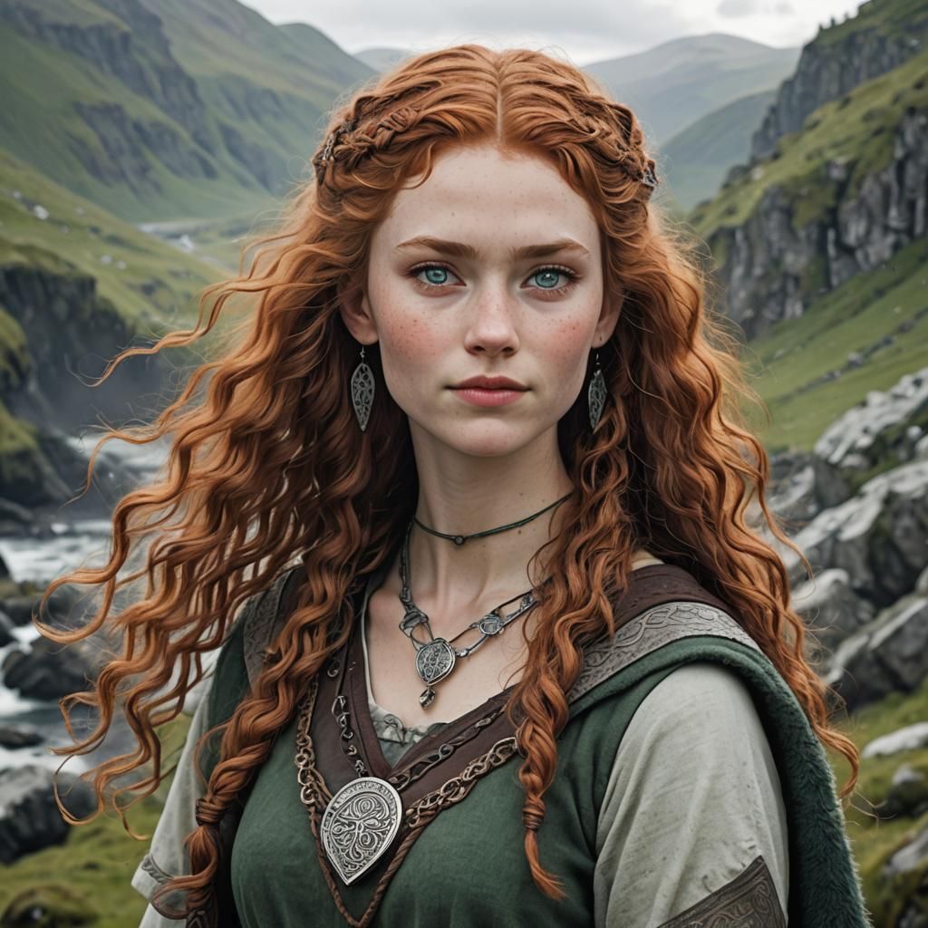 Slender Norse Girl with Red Hair and Green Eyes