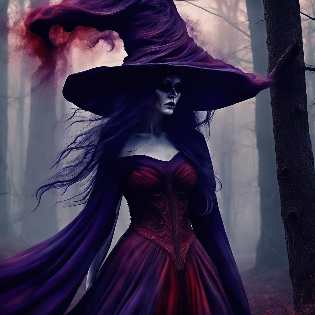 Eerie Undead Witch in Surrealist Dark Fantasy Art