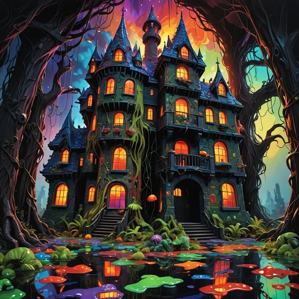 Dinosaur Castle in Gummy World: Dark Fantasy Art