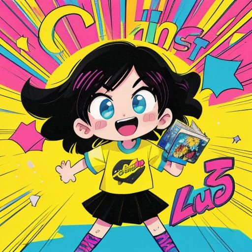 Girl in Pop Art Style Wearing Girl Power T-Shirt