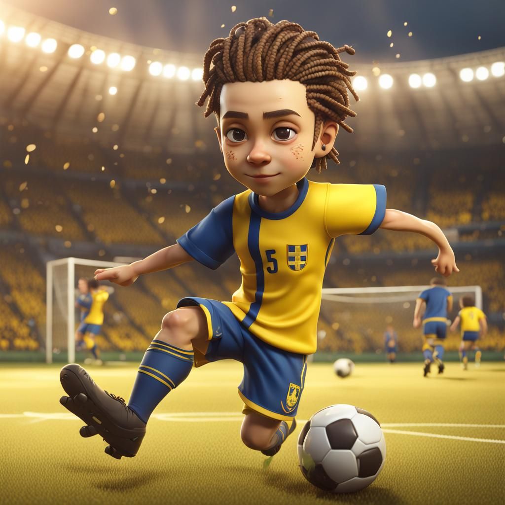 Chibi Soccer Player in Sweden Colors, Digital Art