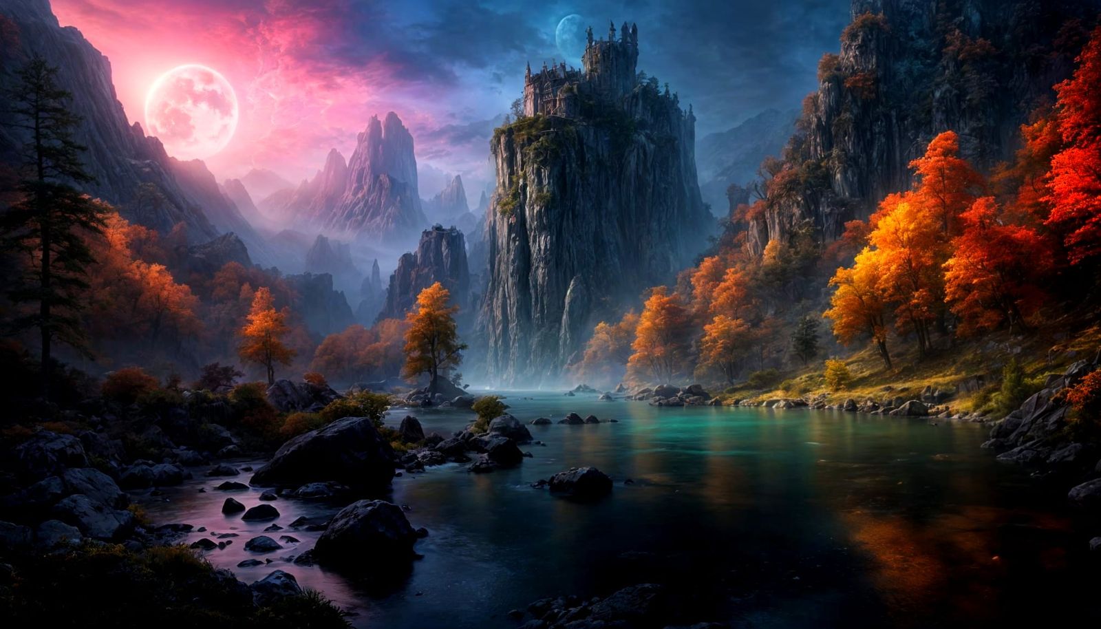 Fantasy Woodland Scene with Nebula and Statue