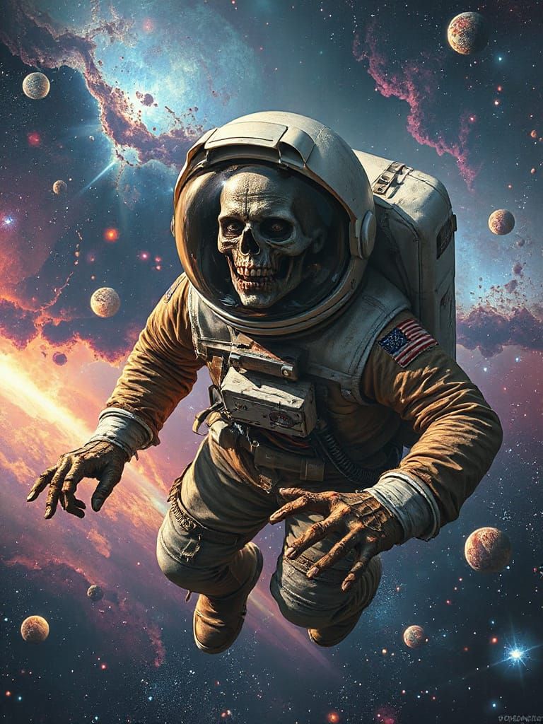 Zombie Astronaut Drifting Through Space in Beksiลski Style
