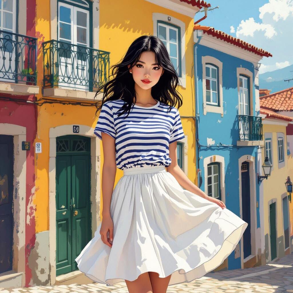 Girl Posing in Portugal, Impressionist and Modern Realism