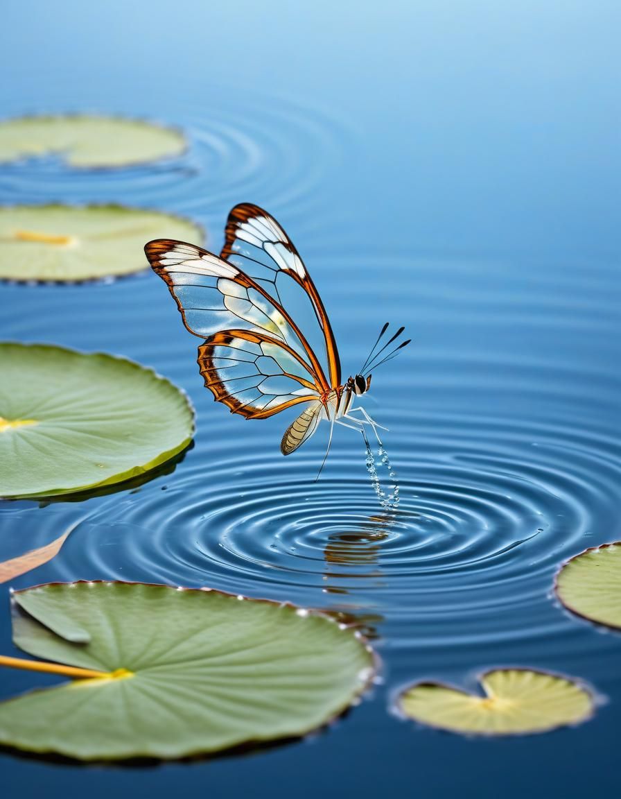 Water Butterfly Gliding Across Pond Surface