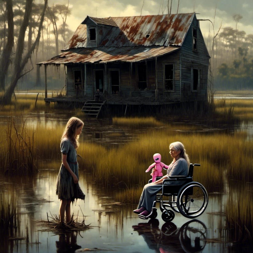 Macabre Swamp Mother and Child: Dark Fine Art