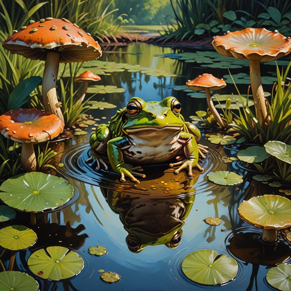 Vibrant Pond Scene in Expressive Oil