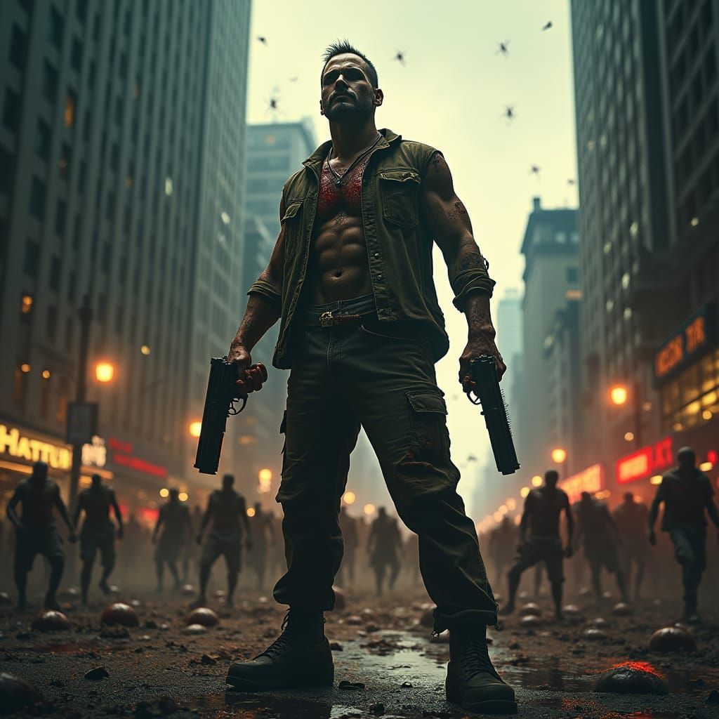 Man's Last Stand Against Zombies in Noir Style