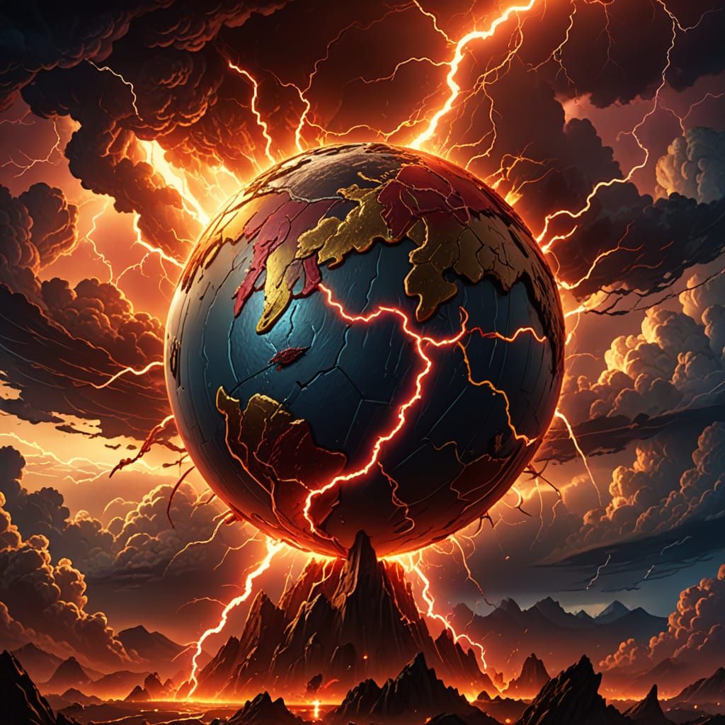 Planet Earth Hit by Red Lightning: Anime Key Visual