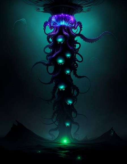 Squid jellyfish octopus hybrid cosmic horror #32