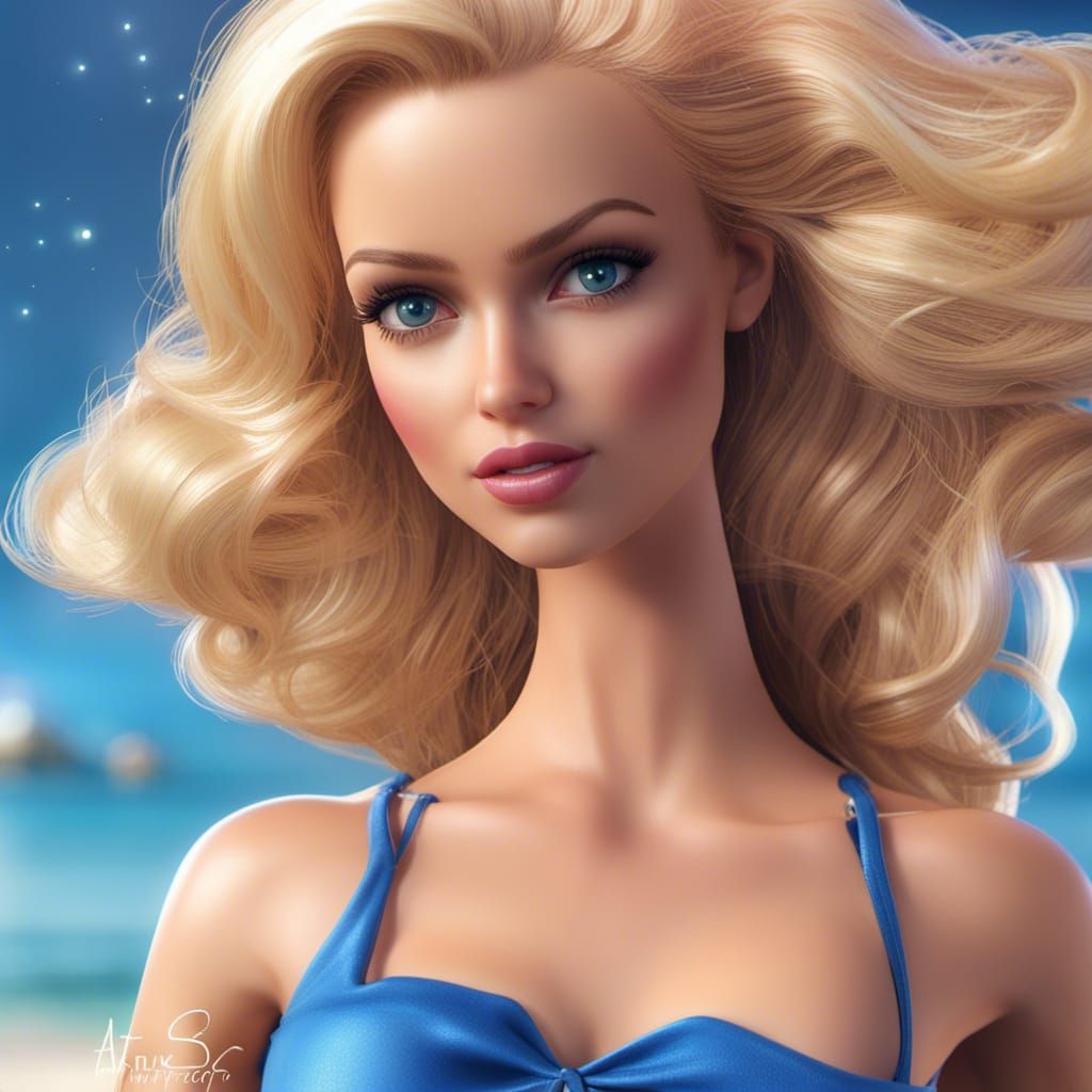 Barbie Doll in Blue Swimsuit: Fashion Sketch