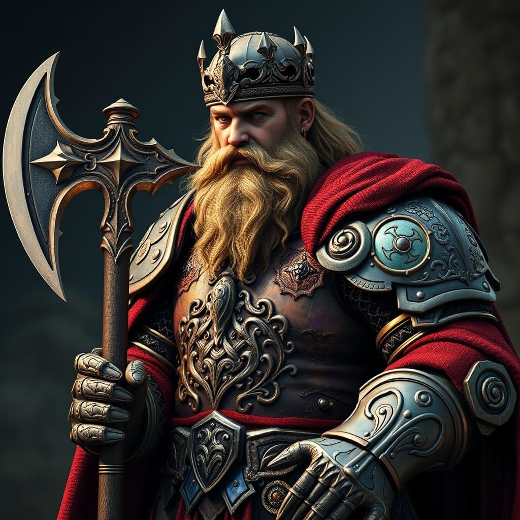 Celtic King in Rainbow Armor with Double Axe