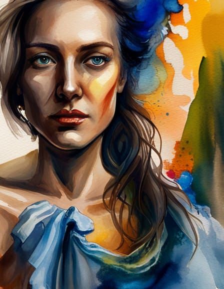 Fallout Woman: Watercolor Portrait with Shaved Head