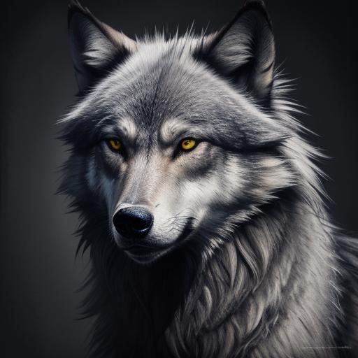 Majestic Grey Wolf: Expressive Charcoal Portrait