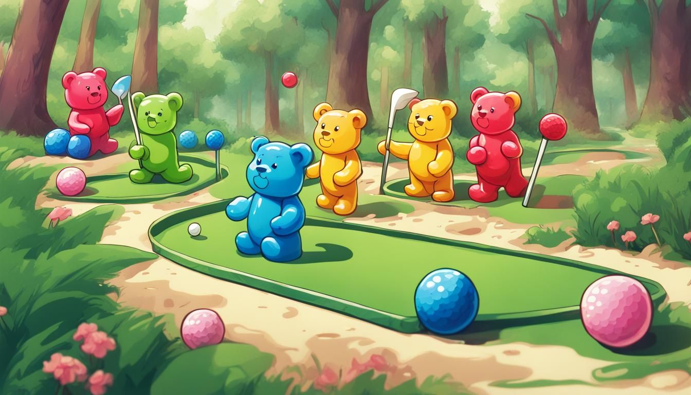 Gummy Bears Play Mini Golf: Kawaii Anime Style