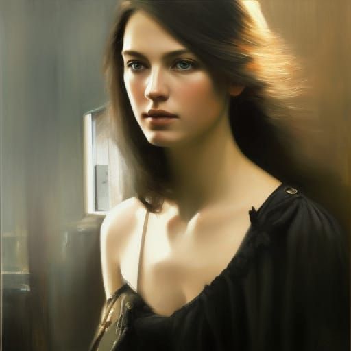 Girl on Train: Stylized Digital Art Masterpiece