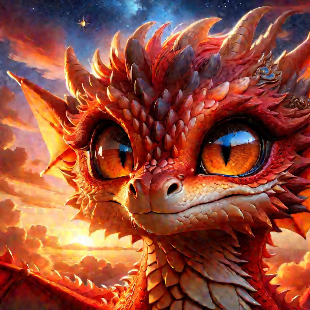 Adorable Sunset Dragon in Fantasy Wonderland