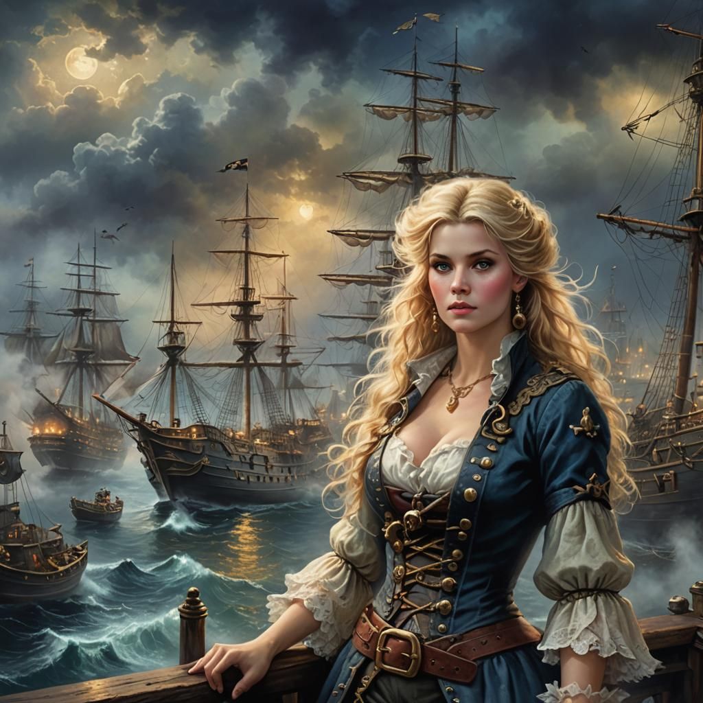 Blonde Pirate in Victorian Harbour: Ethereal Fantasy