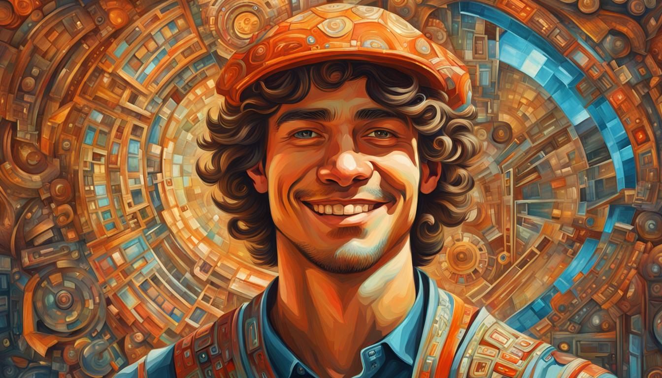 Futuristic Mannerism Portrait of a Smiling Young Man
