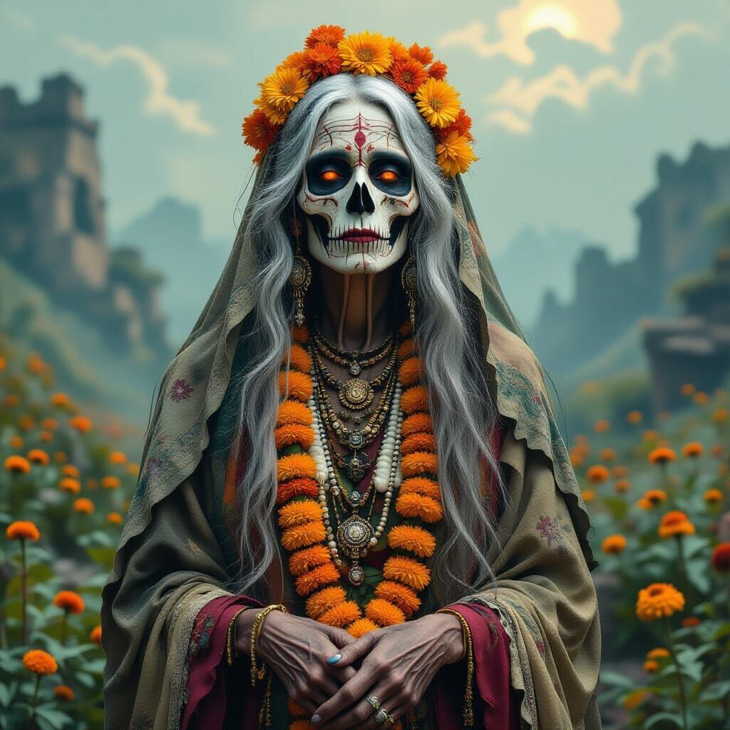 Mictecacihuatl: Mexican Goddess in Surrealist Style