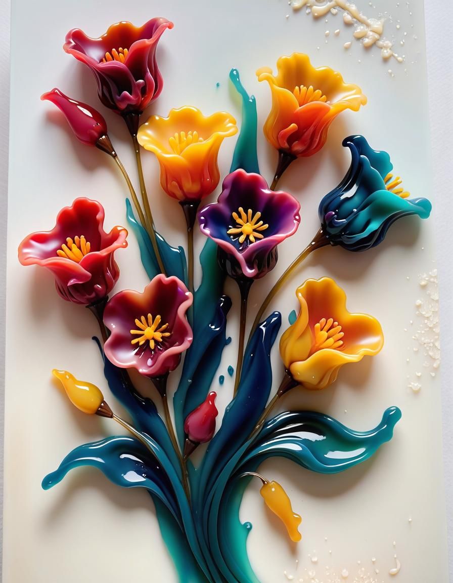Melting Wax Flowers in Wax Art Style