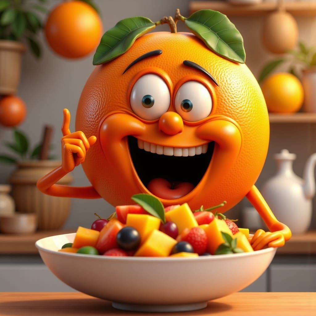 Vibrant Fruit Salad Scene in Ultra Cute Style