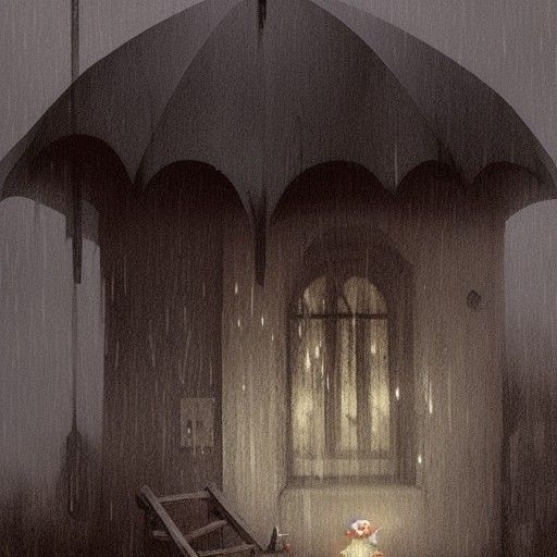 Gnome Sheltering from Stormy Night