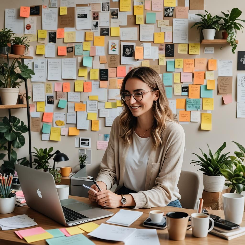 Young Woman Content Writer in Cozy Home Office