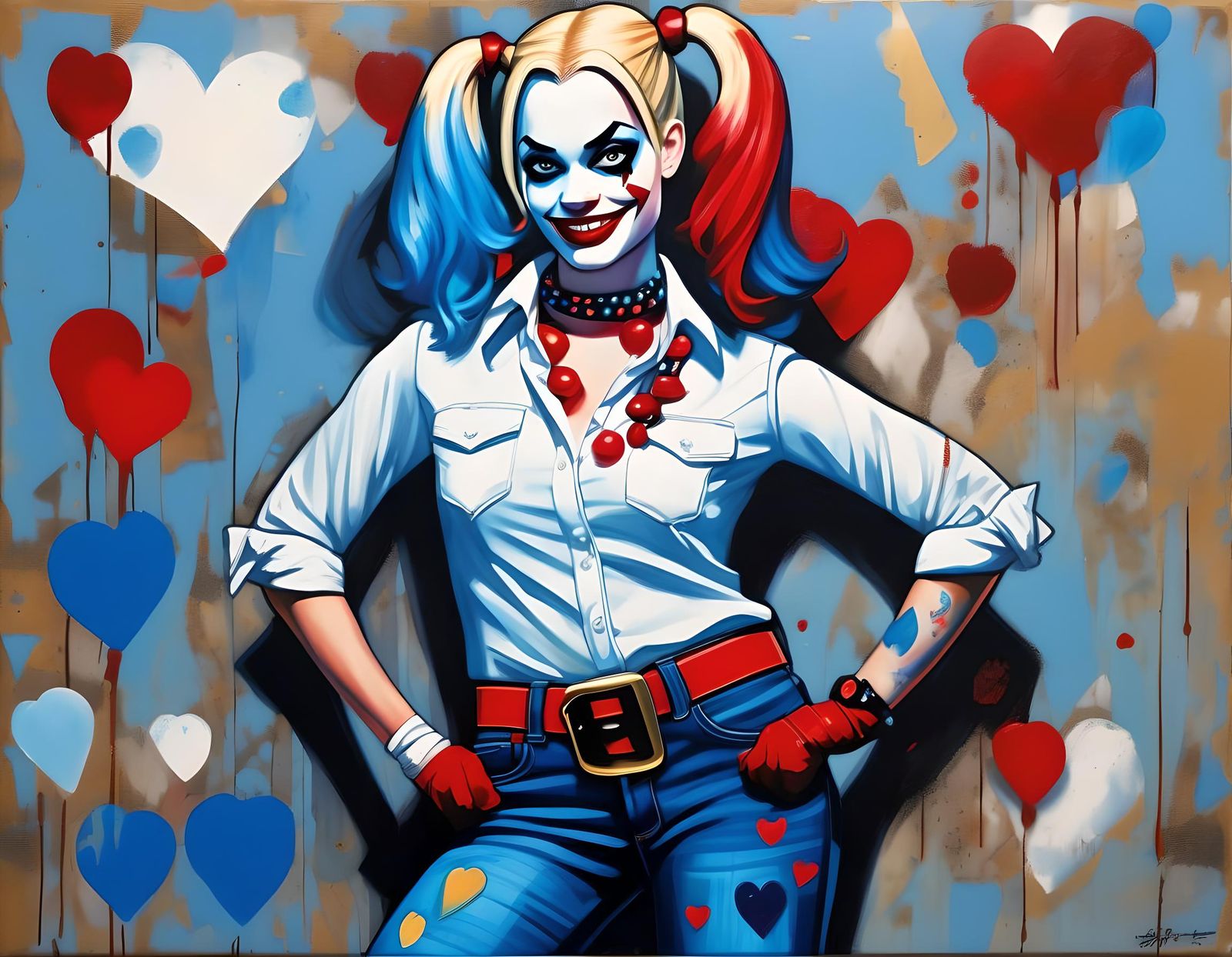 Harley Quinn Acrylic Painting in Anime Style