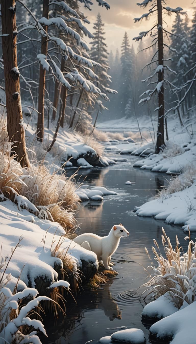 Ermine in Winter Landscape: Digital Matte Painting