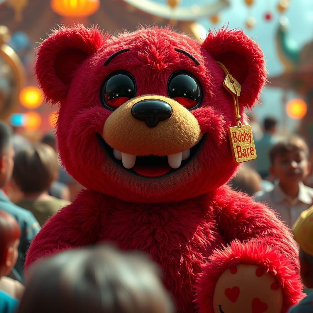 Cuddly Red Bear Plush Toy About to Hug