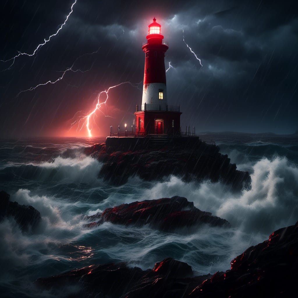 Gothic Seascape: Lighthouse in a Stormy Night