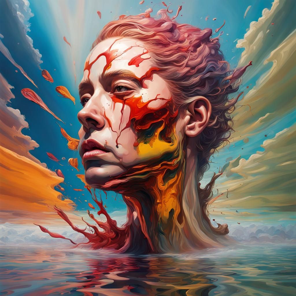 Surreal War Reflection in Hyperrealistic Splash Art