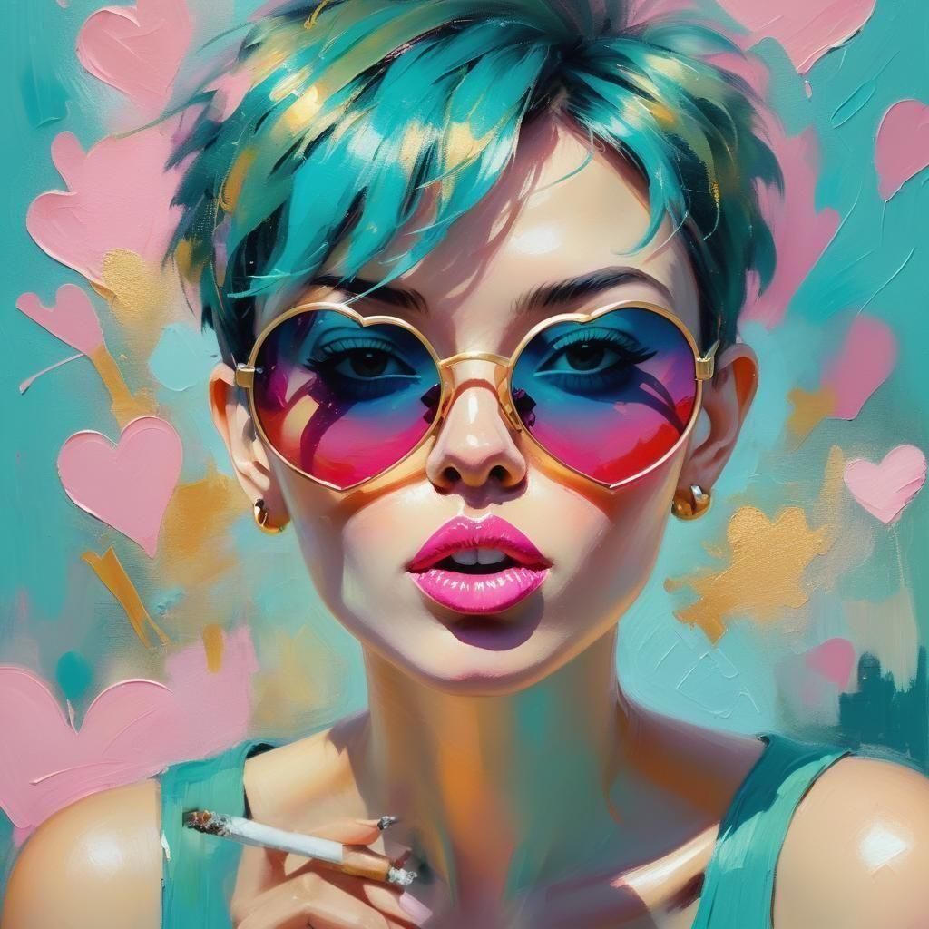Girl with Heart Sunglasses: Oil Painting Portrait